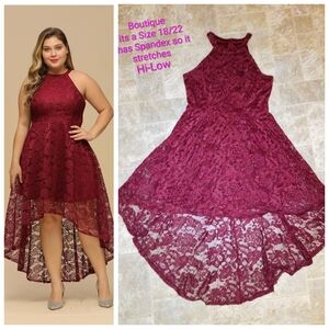 Elegant Burgundy Lace Hi-Low Dress